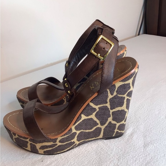 Ralph Lauren Brown Leather Sandals with Wedge Heel Women’s Size 5 - Picture 3 of 9